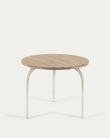 Table ronde Cailin bois massif d'acacia et pieds en acier galvanisé blanc Ø 90cm FSC 100%