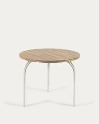 Στρογγυλό τραπέζι Cailin, FSC 100% ξύλο ακακίας, λευκά πόδια σε γαλβανισμένο ατσάλι, Ø90εκ