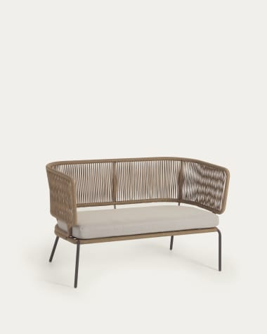 Nadin 2-Sitzer Sofa aus beigefarbenem Seil und Beinen aus verzinktem Stahl 135 cm