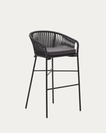Taburete apilable Yanet de cuerda negro y acero galvanizado altura 80 cm