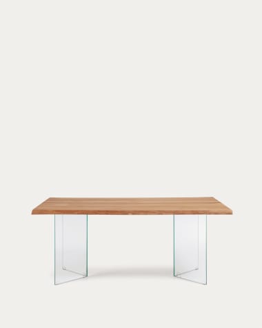 Table Lotty en contreplaqué de chêne finition naturelle et pieds en verre 160 x 90 cm