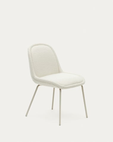Aimin Stuhl aus weißem Bouclé und Stahlbeinen mit mattbeigem Finish