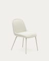 Καρέκλα Aimin, λευκό δέρμα προβάτου και ατσάλινα πόδια σε βαμμένο ματ μπεζ φινίρισμα