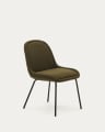 Aimin chair in green bouclé and steel legs with a matte black painted finish