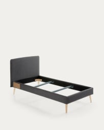 Κρεβάτι Dyla, αποσπώμενο, γραφίτης και πόδια σε μασίφ ξύλο οξυάς, 90 x 190 εκ