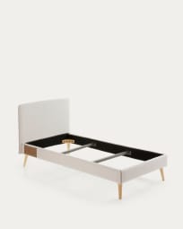 Dyla beige bed with removable cover and solid beech legs 90 x 190 cm