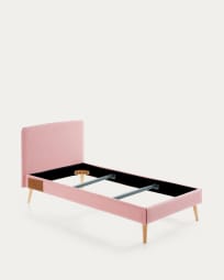 Dyla pink bed with removable cover and solid beech legs 90 x 190 cm