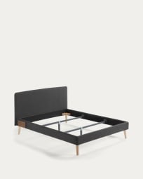 Dyla bed with removable cover in black, with solid beech wood legs for a 160 x 200 cm mattress