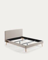 Κρεβάτι  με αφαιρούμενα καλύμματα Dyla, μπεζ, πόδια σε μασίφ ξύλο οξυάς, για στρώμα 160x200εκ
