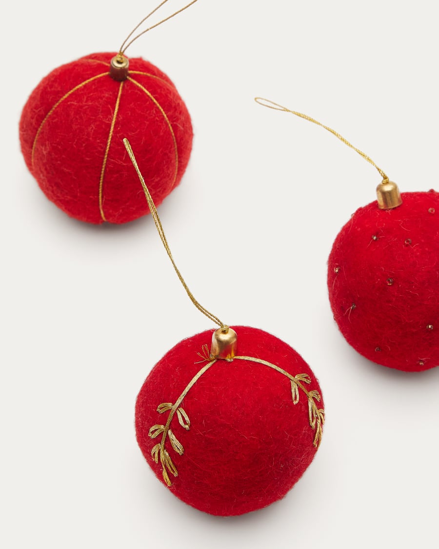Set Breshi da 3 palline decorative grandi rosse con particolari dorati