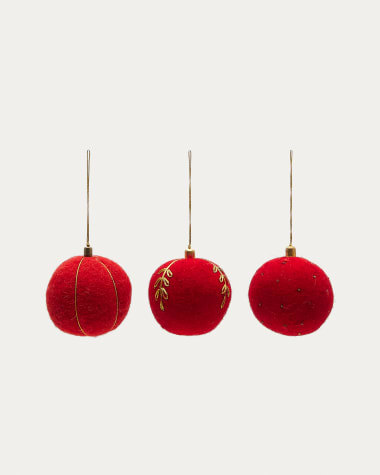 Set van 3 grote decoratieve hangende ballen Breshi in het rood met gouden details