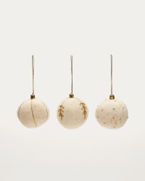 Set van 3 grote decoratieve hangende ballen Breshi in het wit met gouden details