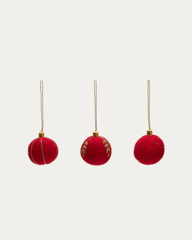 Set Breshi de 3 bolas colgantes decorativas pequeñas rojo y detalles dorados