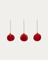 Breshi set of 3 small red decorative pendant balls with gold details