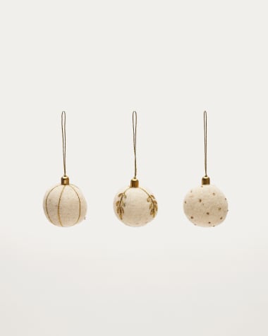 Set Breshi de 3 bolas colgantes decorativas pequeñas blanco y detalles dorados