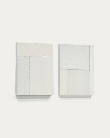 Set Pineda di 2 tele astratte bianche 30 x 40 cm