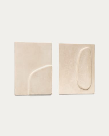 Set Mirta de 2 cuadros de papel maché beige 29 x 39 cm