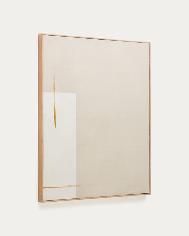 Abstrakcyjny obraz Salin z pionową linią z beżowego lnu 80 x 100 cm