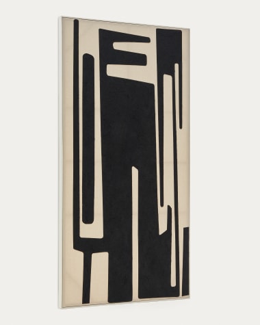 Tableau abstrait Salmi en lin beige et noir 210 x 110 cm