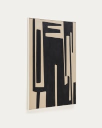 Cuadro abstracto Salmi de lino beige y negro 140 x 90 cm