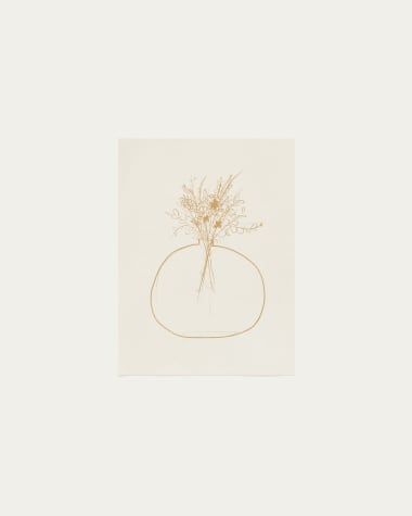 Erley print on white paper with mustard flower vase, 21 x 28 cm