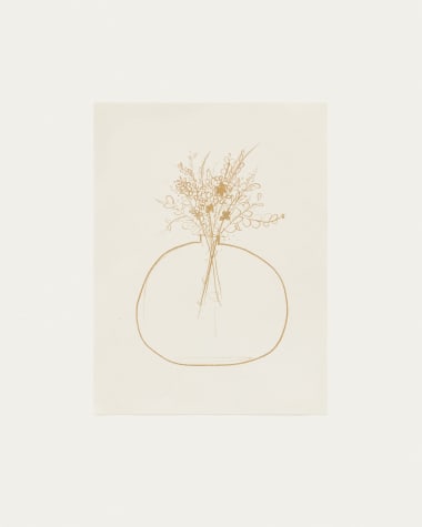 Ilustração Erley de papel bege com jarra de flores mostarda 29,8 x 39,8 cm