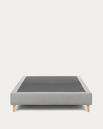 Nikos tall bed base in grey with solid beech wood legs for a 140 x 190 cm mattress