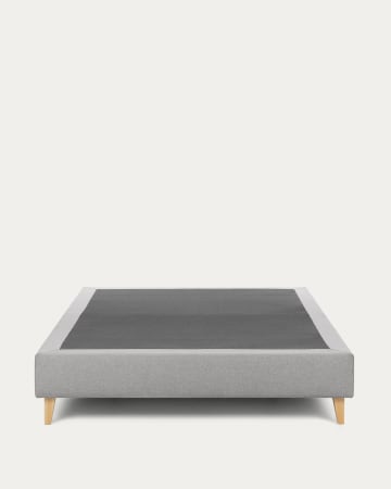 Nikos tall bed base in grey with solid beech wood legs for a 150 x 190 cm mattress