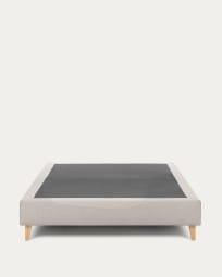 Nikos tall bed base in beige with solid beech wood legs for a 150 x 190 cm mattress