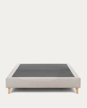 Nikos tall bed base in beige with solid beech wood legs for a 160 x 200 cm mattress