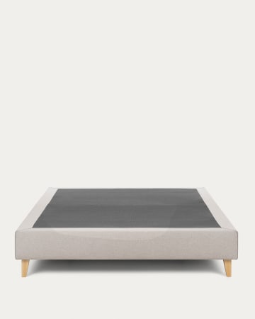 Nikos tall bed base in beige with solid beech wood legs for a 180 x 200 cm mattress