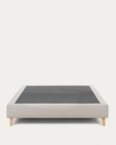 Base alta Nikos beige y patas de madera maciza de haya para colchón de 180 x 200 cm
