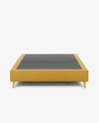 Nikos tall bed base in mustard with solid beech wood legs for a 180 x 200 cm mattress