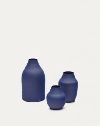 Lot Pubol de 3 vases en métal bleu 10 cm 14 cm 20 cm