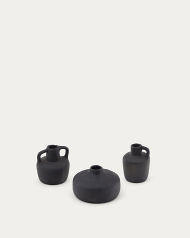 Set Sofra van 3 terracotta vazen met zwarte afwerking 6 cm / 7 cm / 10 cm