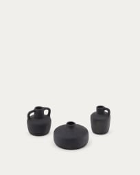 Sofra set of 3 terracotta vases in a black finish, 6 cm / 7 cm / 10 cm