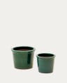 Ensemble Presili de 2 pots de fleurs en céramique, finition verte vernissé Ø 37 / 47 cm