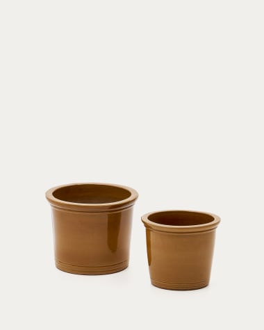 Set Presili de 2 vasos de cerâmica com acabamento mostarda esmaltado Ø 37 / 47 cm
