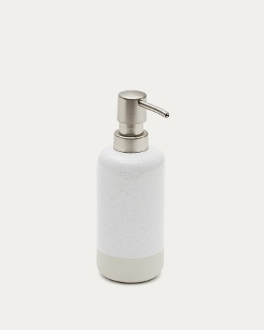 Selis Beige and White Stoneware Soap Dispenser
