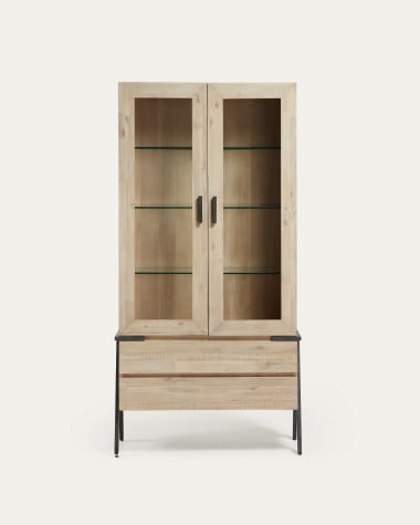 Thinh solid acacia wood display cabinet with steel legs in a black finish, 95 x 187 cm