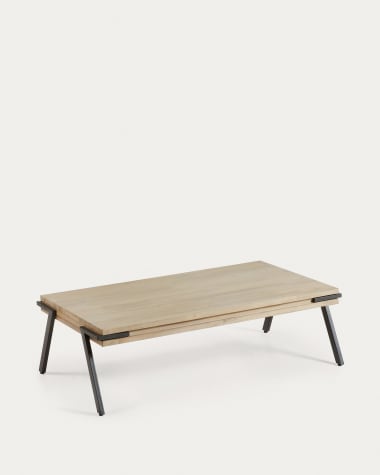 Thinh solid acacia wood coffee table with steel legs in a black finish, 125 x 70 cm