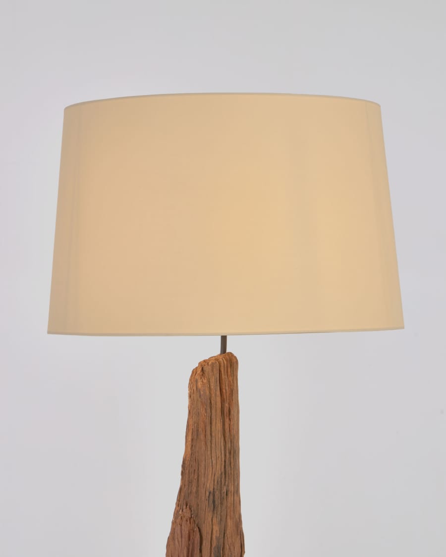 Lampadaire, lampe à pied led en bois d'acacia naturel et abat-jour