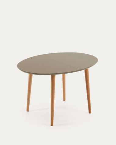 Oqui oval extendable MDF table with brown lacquer and solid beech legs 120 (200) x 90 cm