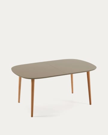 Table extensible Oqui MDF laqué marron et pieds bois massif hêtre 160 (260) x 100 cm