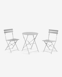 Beryl outdoor set of table and 2 folding chairs in light grey metal