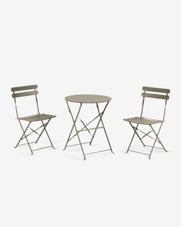Beryl outdoor set of table and 2 folding chairs in green metal