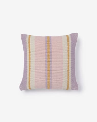 Marilina 100% cotton cushion cover in mauve with multicolour stripes, 45 x 45 cm