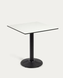 Tiaret outdoor table in white with metal legs and a black painted finish, 68 x 68 cm