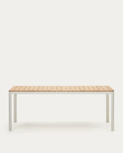 Table 100% d'extérieur Bona bois de teck massif et aluminium finition blanche 200 x 100 cm | Kave Home®