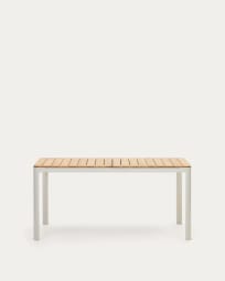 Table 100 % d'extérieur Bona bois de teck massif et aluminium finition blanche 160 x 90 cm